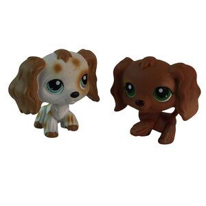 Littlest Pet‎ Shop LPS #344 #252 White Brown Cocker Spaniel Puppy Dogs